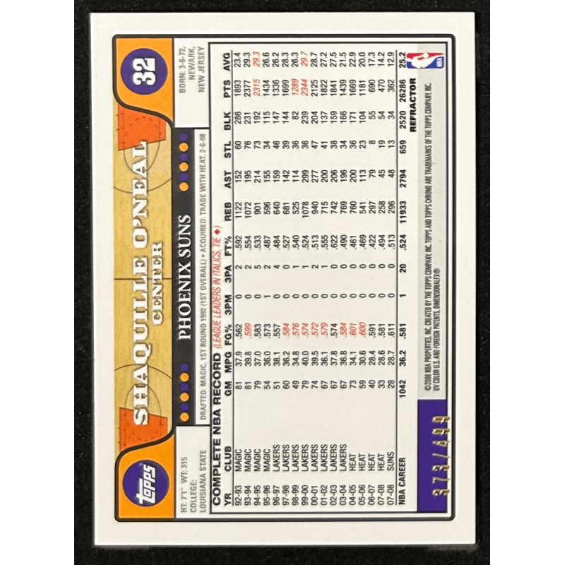 Shaquille O'Neal 2008-09 Topps Chrome Orange Refractor 373/499
