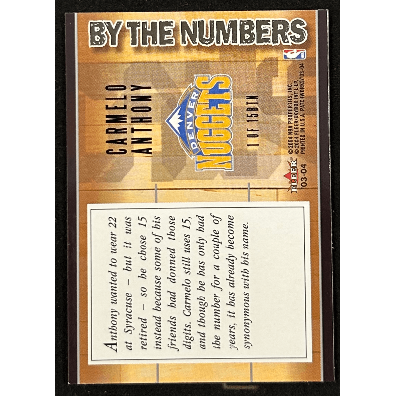 Carmelo Anthony 2003-04 Fleer Patchworks By The Numbers 1