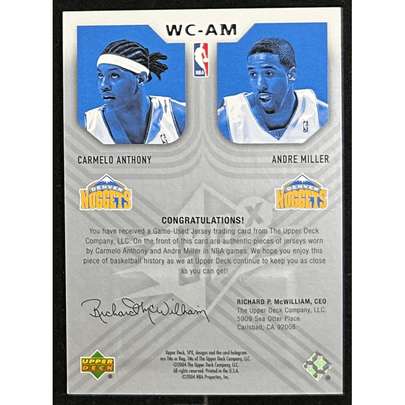 Carmelo Anthony / Andre Miller 2004-05 SPx Winning Materials Combos