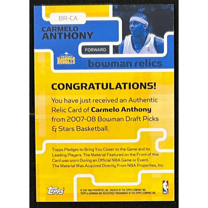 Carmelo Anthony 2007-08 Bowman Relics CA