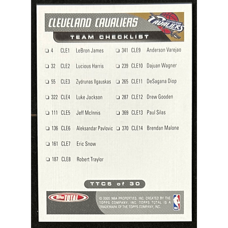 Lebron James 2004-05 Topps Total Team Checklists 5