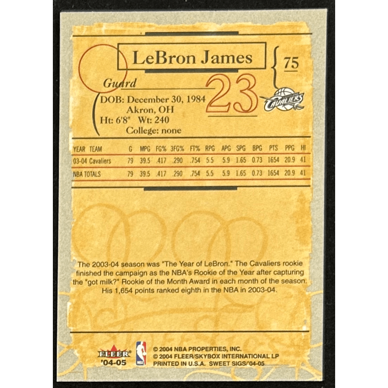 LeBron James 2004-05 Fleer Sweet Sigs 75