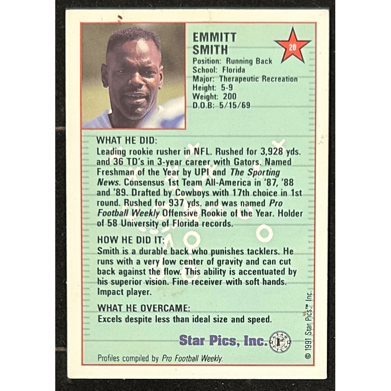 Emmitt Smith 1991 Star Pics rookie of the year
