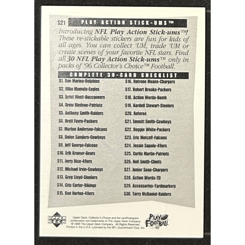 Emmitt Smith 1996 Collector's Choice Stick-Ums S21