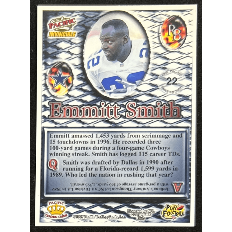 Emmitt Smith 1997 Pacific Invincible Smash Mouth 22