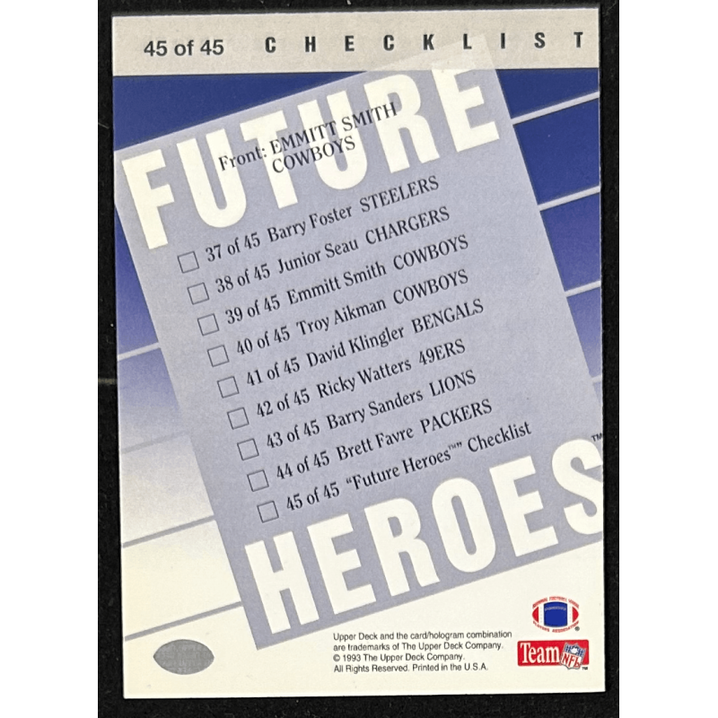 Emmitt Smith 1993 Upper Deck Future Heroes checklist 45