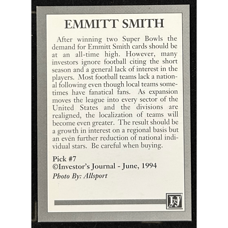 Emmitt Smith 1994 Investor's Journal 7 silver Dallas ..