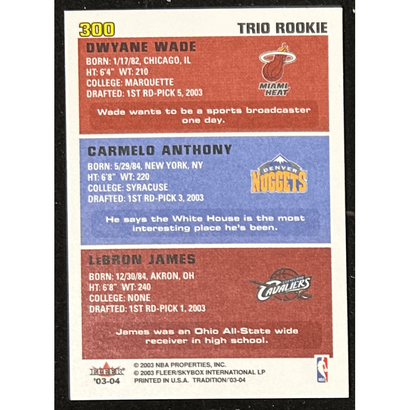 LeBron James / Anthony / Wade 2003-04 Fleer Tradition trio rookie