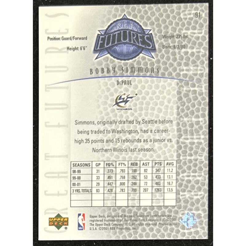 Bobby Simmons 2001-02 Upper Deck Legends rookie 0460/3250