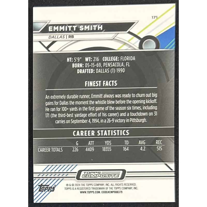 Emmitt Smith 2024 Topps composite Finest blue 214/325