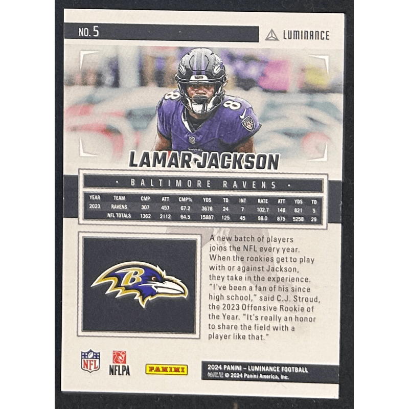 Lamar Jackson 2024 Panini Luminance orange 07/50