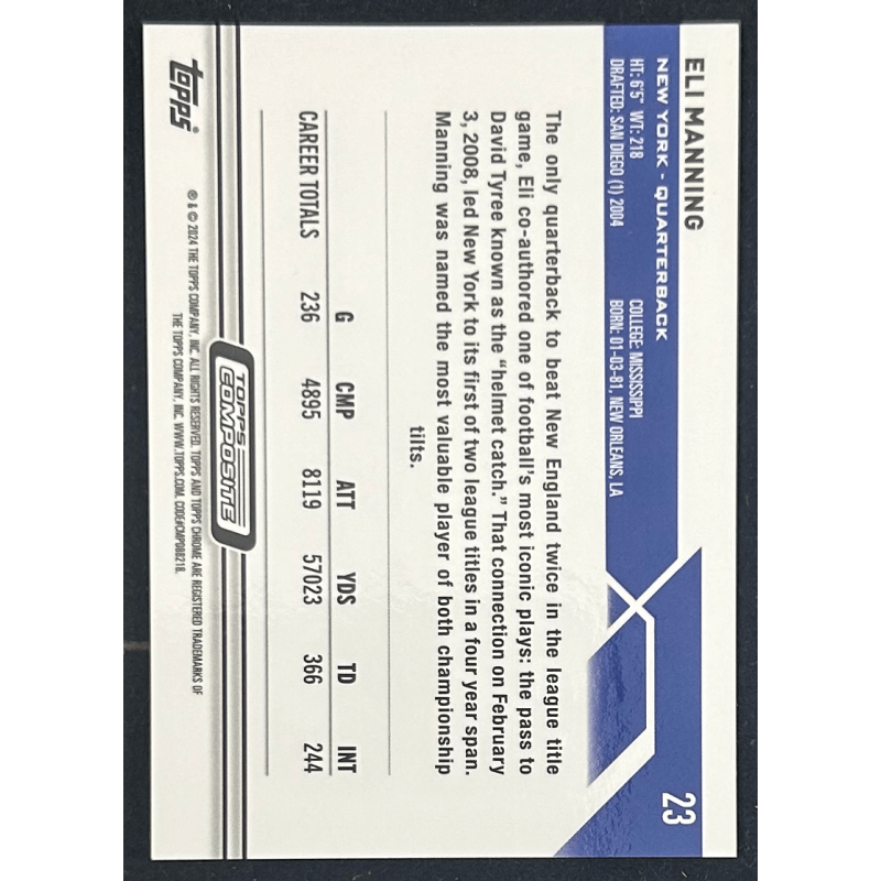 Eli Manning 2024 Topps chrome composite Purple Speckle 126/250
