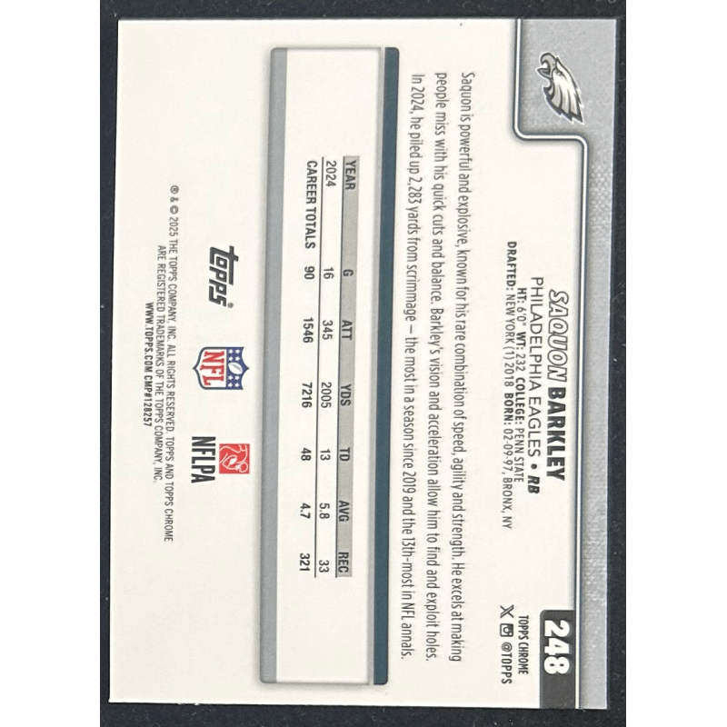 Saquon Barkley 2025 Topps Chrome Hot Pink X-Fractor