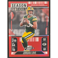 Jordan Love 2024 Panini Contenders optic season ticket red prizm 051/199