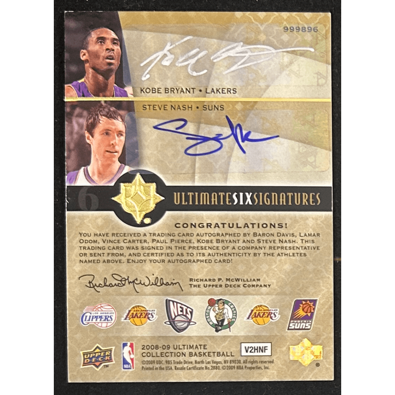 Kobe Bryant / davis / odom / carter / pierce/ nash 2008-09 Ultimate Collection Signatures six 6/6