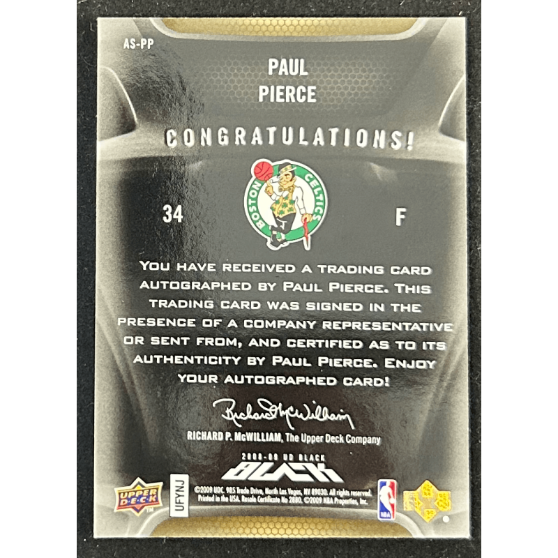 Paul Pierce 2008-09 UD Black All-Star Autographs Gold 3/6 - misscut