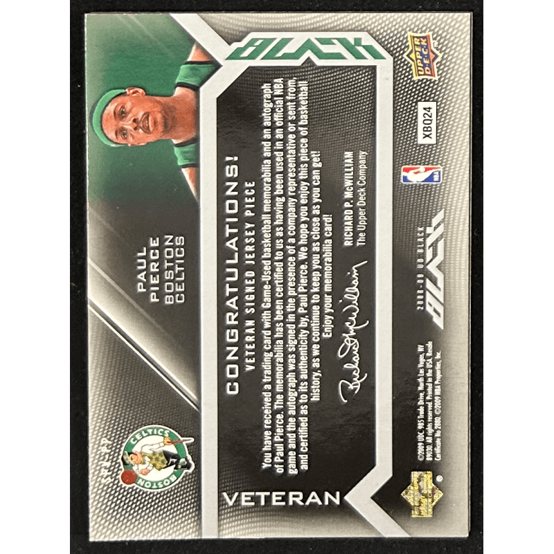 Paul Pierce 2008-09 UD Black Veteran Signed Jersey 24/50