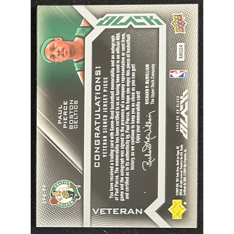 Paul Pierce 2008-09 UD Black Veteran Signed Jersey 34/50
