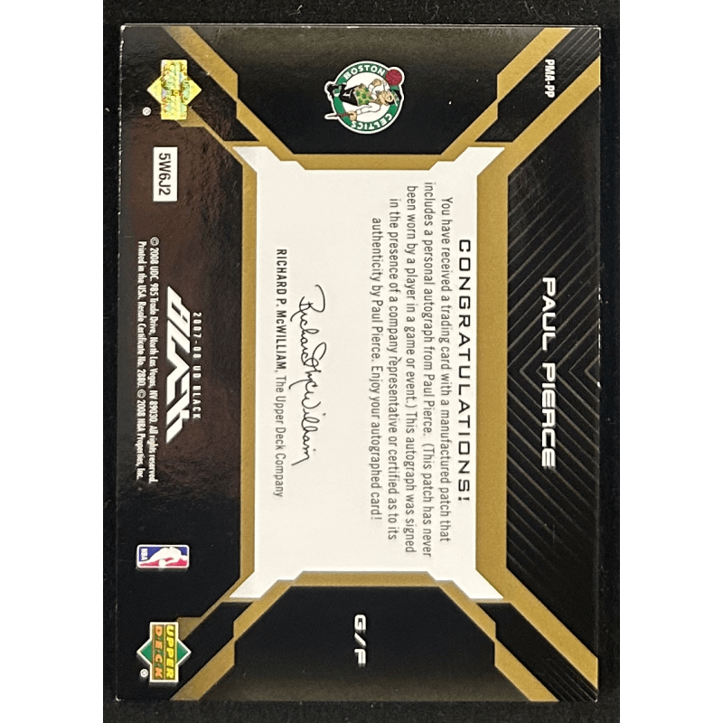 Paul Pierce 2007-08 UD Black Patch Material Autograph Gold 10/10