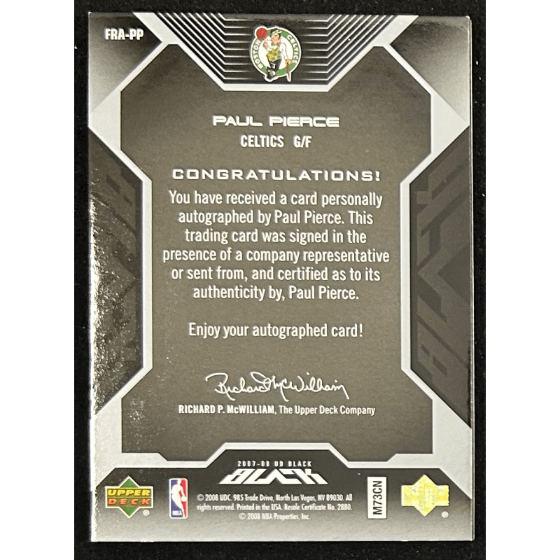 Paul Pierce 2007-08 UD Black Framed Autograph 15/25