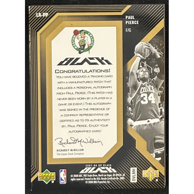 Paul Pierce 2007-08 UD Black jersey Letters Autograph Gold 08/10