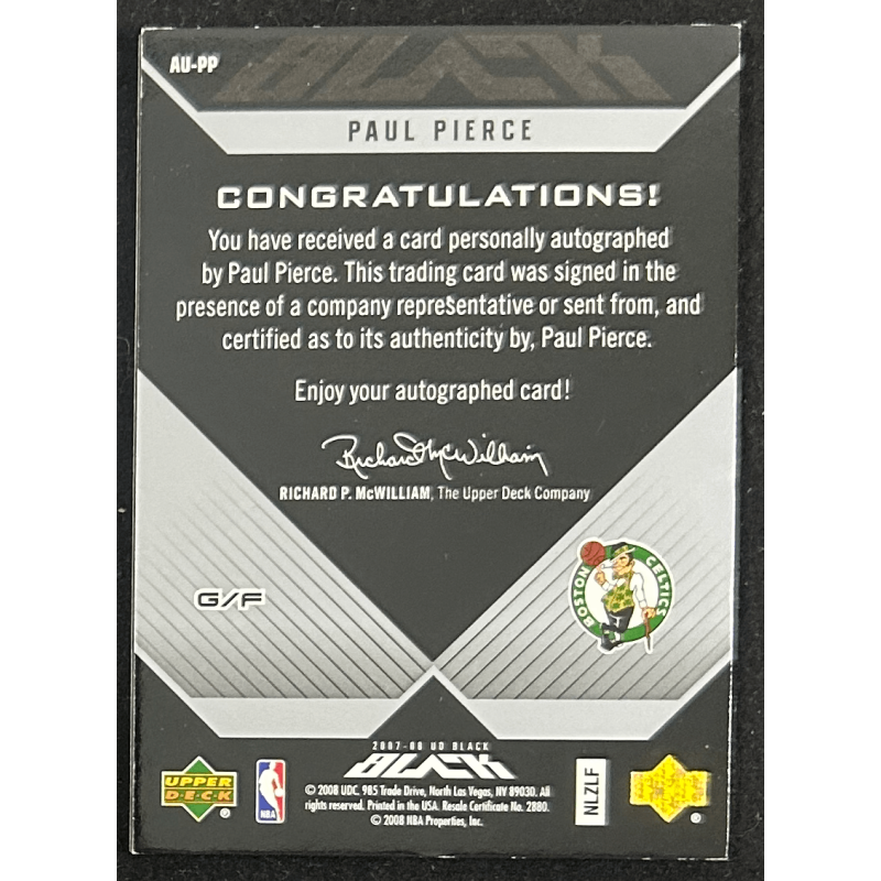 Paul Pierce 2007-08 UD Black Autograph 10/25