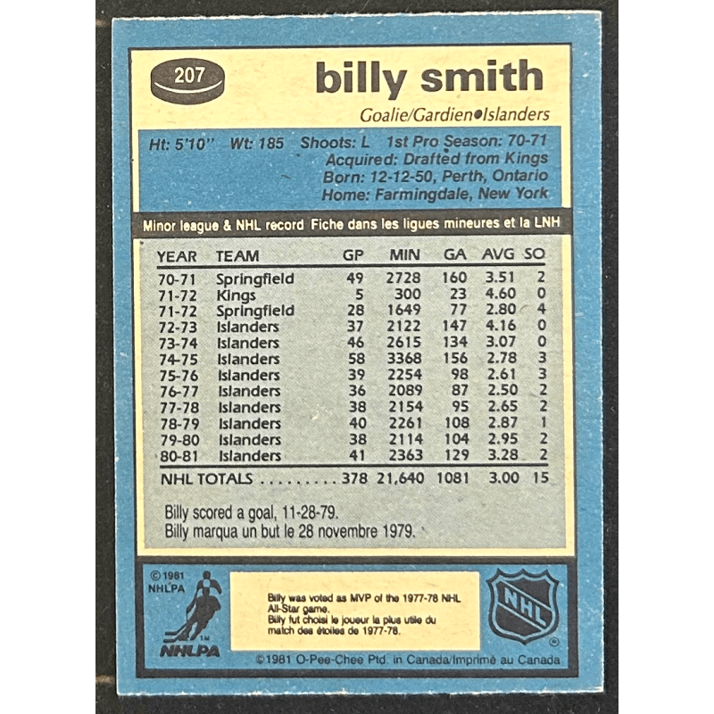 BILLY SMITH 1981-82 O-Pee-Chee 207