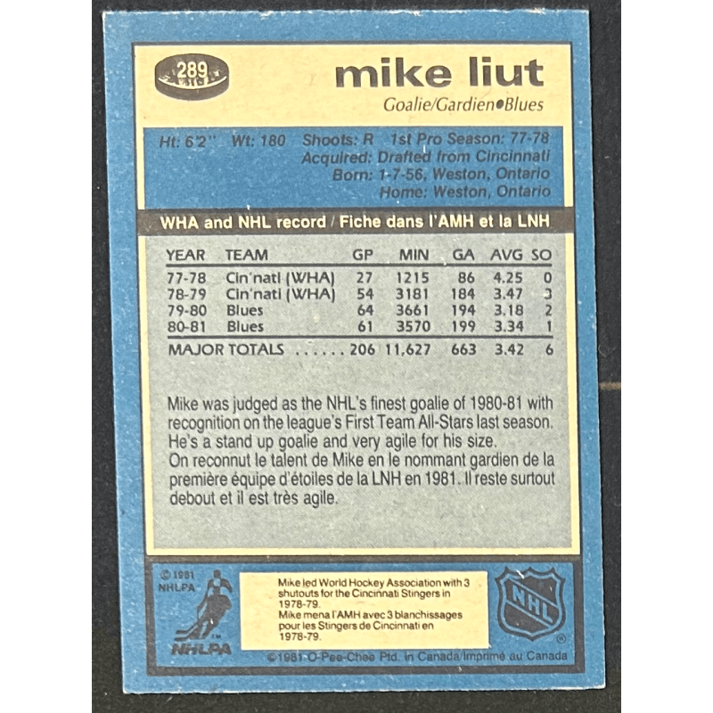 MIKE LIUT 1981-82 O-Pee-Chee 289