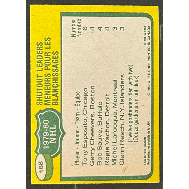 ESPOSITO / CHEEVERS / SAUVE / VACHON 1980-81 OPC Shutout Leaders