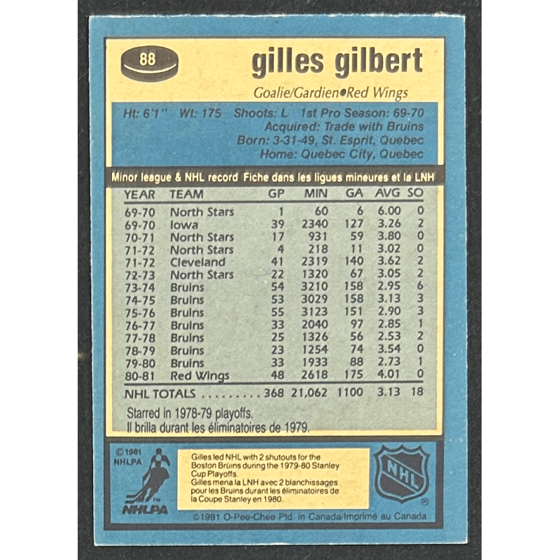 GILLES GILBERT 1979-80 O-Pee-Chee 88