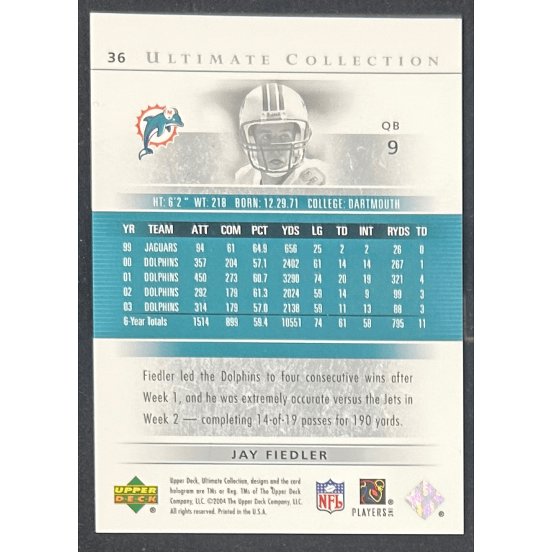 Jay Fiedler 2004 Upper deck ultimate collection 02/30