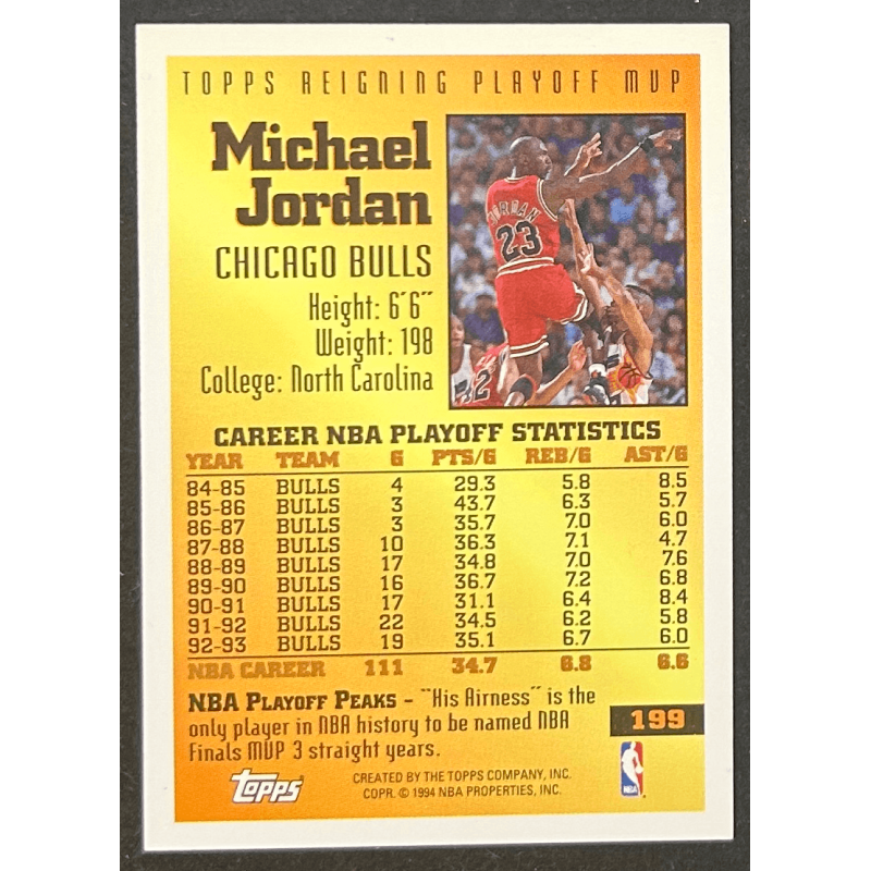 Michael Jordan 1993-94 Topps Gold reigning playoff mvp