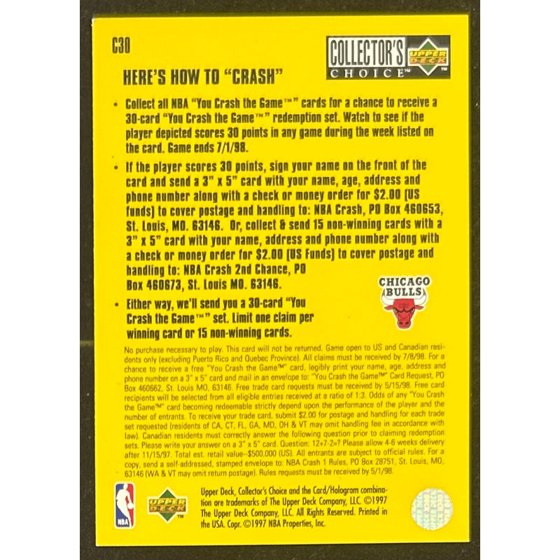Michael Jordan 1997-98 Collector's Choice Crash the Game Scoring 12/29 W