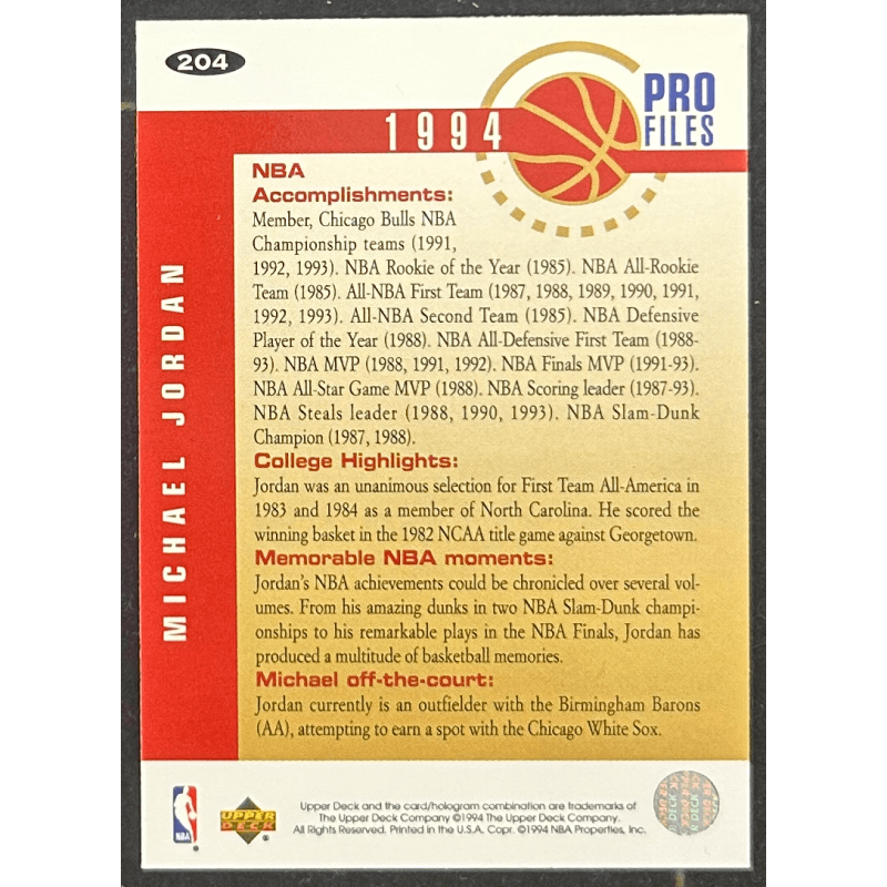 Michael Jordan 1994-95 Collector's Choice Silver Signature 204