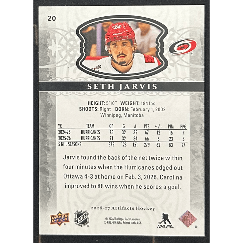 Seth Jarvis 2026-27 Upper deck artifacts - 20