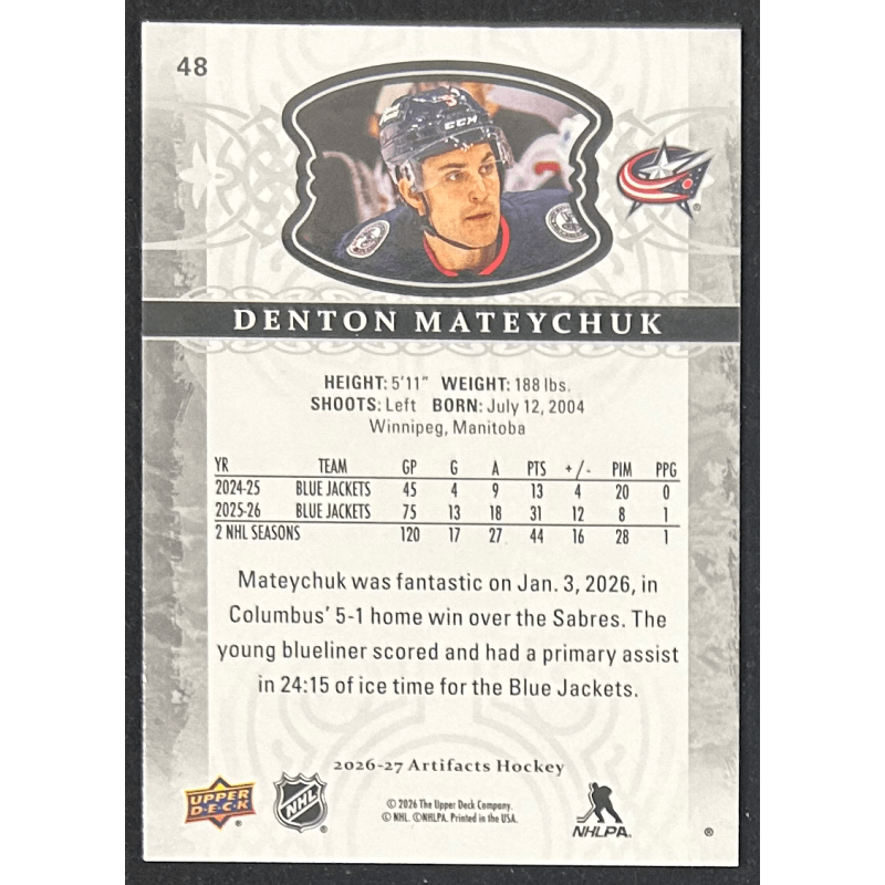 Denton Mateychuk 2026-27 Upper deck artifacts - 48