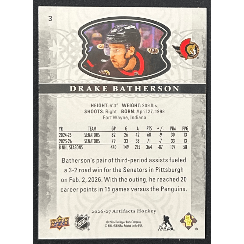 Drake Batherson 2026-27 Upper deck artifacts - 3