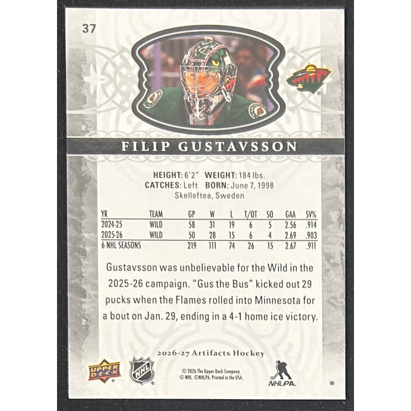 Filip Gustavsson 2026-27 Upper deck artifacts - 37