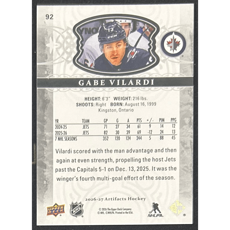 Gabe Vilardi 2026-27 Upper deck artifacts - 92