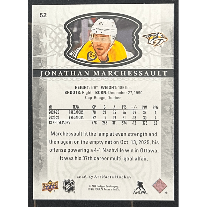 Jonathan Marchessault 2026-27 Upper deck artifacts - 52
