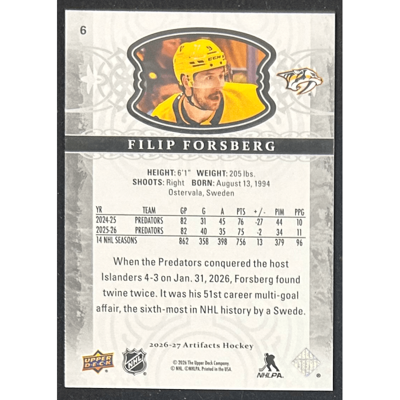 Filip Forsberg 2026-27 Upper deck artifacts - 6