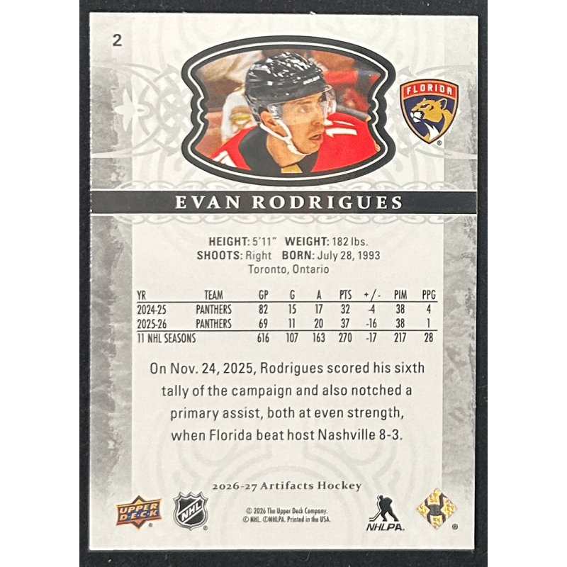Evan Rodrigues 2026-27 Upper deck artifacts - 2