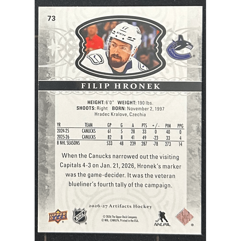 Filip Hronek 2026-27 Upper deck artifacts - 73