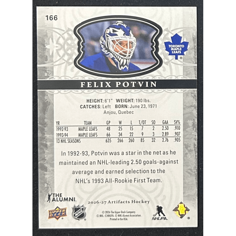 Felix Potvin 2026-27 Upper deck artifacts the alumni 464/699