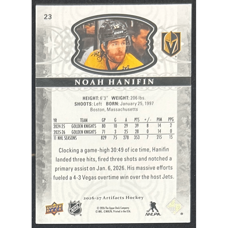 Noah Hanifin 2026-27 Upper deck artifacts - 23