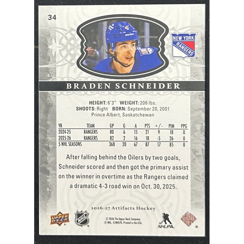 Braden Schneider 2026-27 Upper deck artifacts - 34