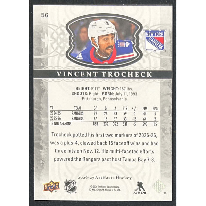 Vincent Trocheck 2026-27 Upper deck artifacts - 56