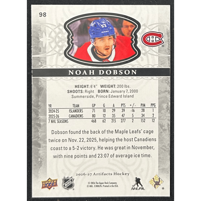 Noah Dobson 2026-27 Upper deck artifacts - 98