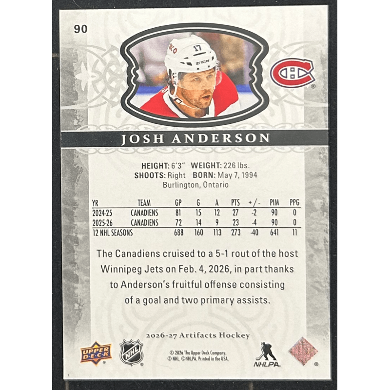 Josh Anderson 2026-27 Upper deck artifacts - 90
