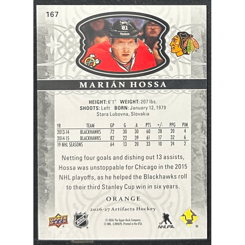 Marian Hossa 2026-27 Upper deck artifacts greats orange 128/149